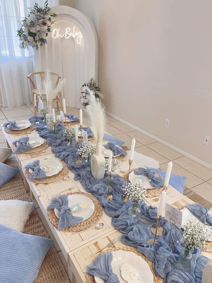 Baby shower floor seating and table styling